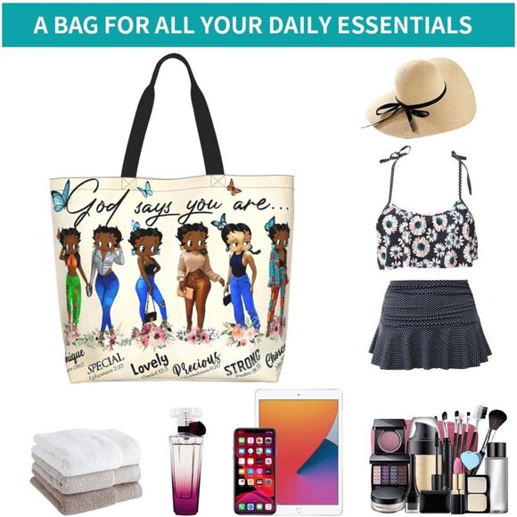 Women Tote Bag Polyester Large Capacity Casual Travel Shopping - Picture 7 of 9